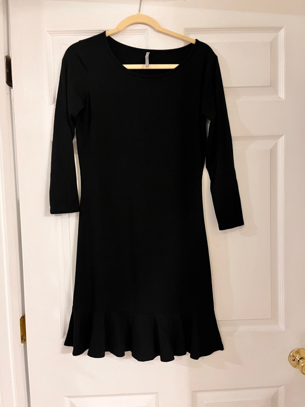 Blue Canoe‎ Organic Women's Black 3/4 Sleeve Ruffle-Hem Dress cotton blend